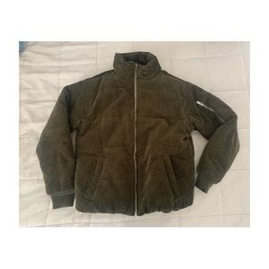 Olive green corduroy puffer jacket